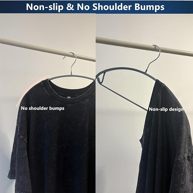 16.5 Inch Pack of 20 No Shoulder Bumps Non-Slip Rubber Coating Contour Metal Hangers, Sweater Hanger, Suit Hanger with Pants Bar (Silver)