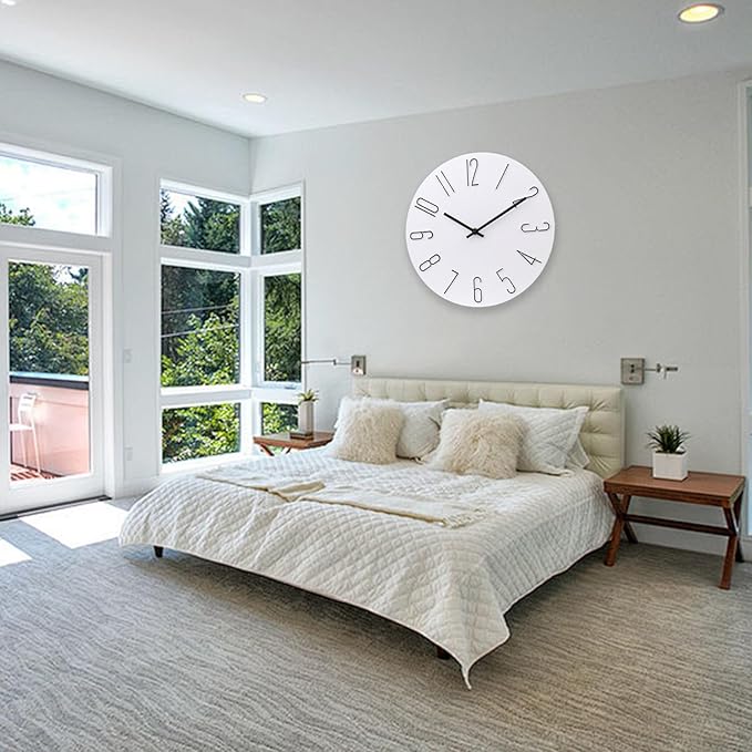 jomparis Wall Clock Silent Non-Ticking Modern Style Wooden Wall Clocks Decorative for Office Home Bedroom School (12 Inch White)