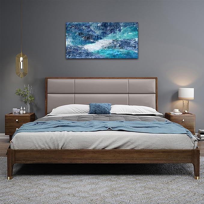 NINEASO Blue Abstract Canvas Wall Art - Turbulent Abstract Ocean Picture Blue Green Teal Wall Decor Roaring Waves Canvas Painting Abstract Prints Artwork for Living Room Bedroom Decoration 20" x 40"