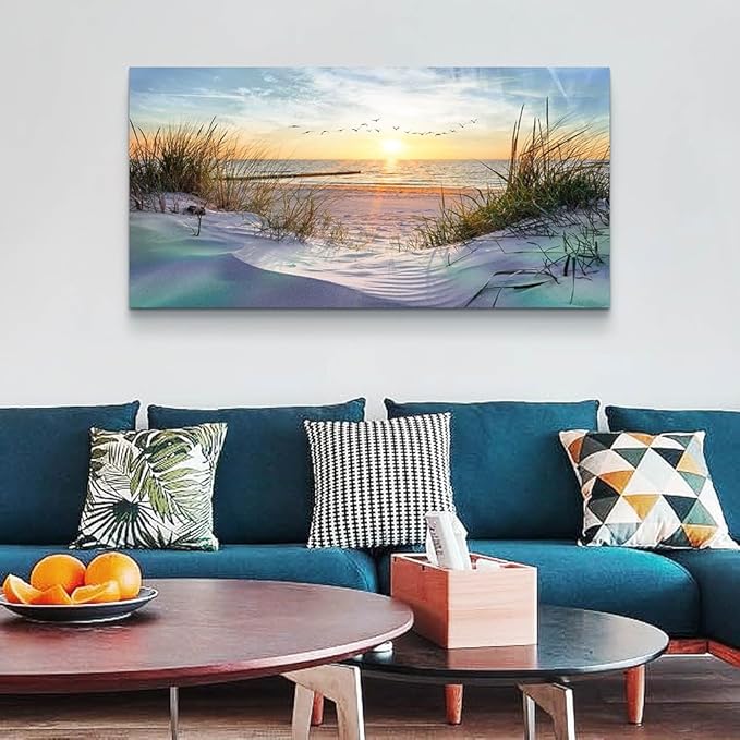 Wapluam Canvas Wall Art For Living Room Wall Decor For Bedroom Blue Sea Beach Scenery Wall Paintings Poster Prints Artwork Office Decorations Ocean Seascape Pictures Modern Room Home Decor 40X20 in