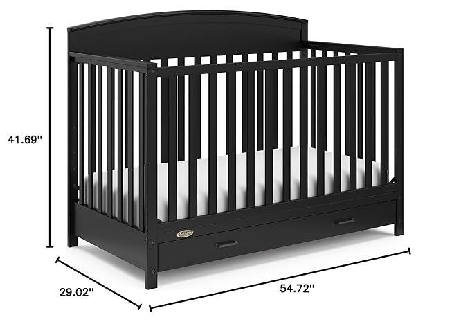 Graco Benton 5-in-1 Convertible Crib with Drawer (Black) - Converts from Baby Crib to Toddler Bed, Daybed and Full-Size Bed, Fits Standard Full-Size Crib Mattress, Adjustable Mattress Support Base