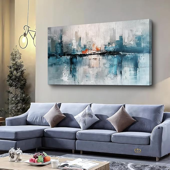 FUHAIHUA Canvas Wall Decor For Living Room Large Home Art For Office Bedroom Decoration Mural Abstract Painting Blue Pictures Prints Artwork Ready To Hang Aesthetic Decor 30x60 In