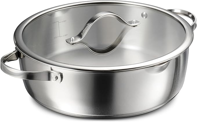 Tramontina Tempo Tri-Ply Base Stainless Steel 6-Quart Braiser Pan with Glass Lid, Induction-Ready, Oven-Safe, Dishwasher-Safe