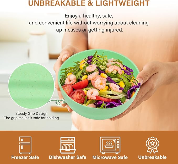 Homienly Wheat Straw Bowls Set Unbreakable Large Bowl 60 OZ Large Cereal Bowl Set of 6 Serving Bowls for Kitchen, Salad, Fruit, Soup, Microwave and Dishwasher Safe Big Bowl(Macaron Series)