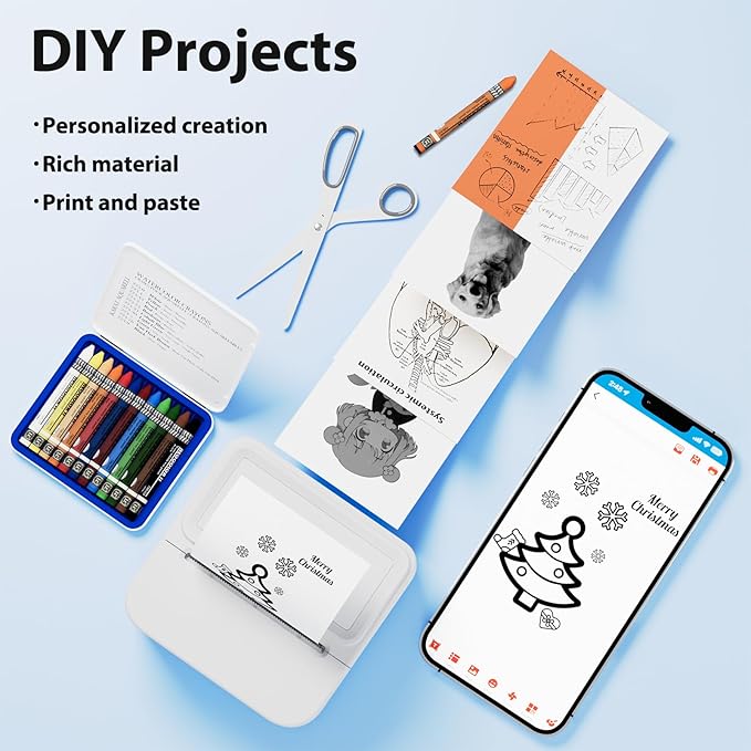 Aixiqee Mini Sticker Printer with 10 Rolls Sticker, Small Thermal Sticker Printer, No Ink Needed, Bluetooth Label Sticker Maker for iPhone, DIY, Photos, Study Notes, Journal, Gift (White)