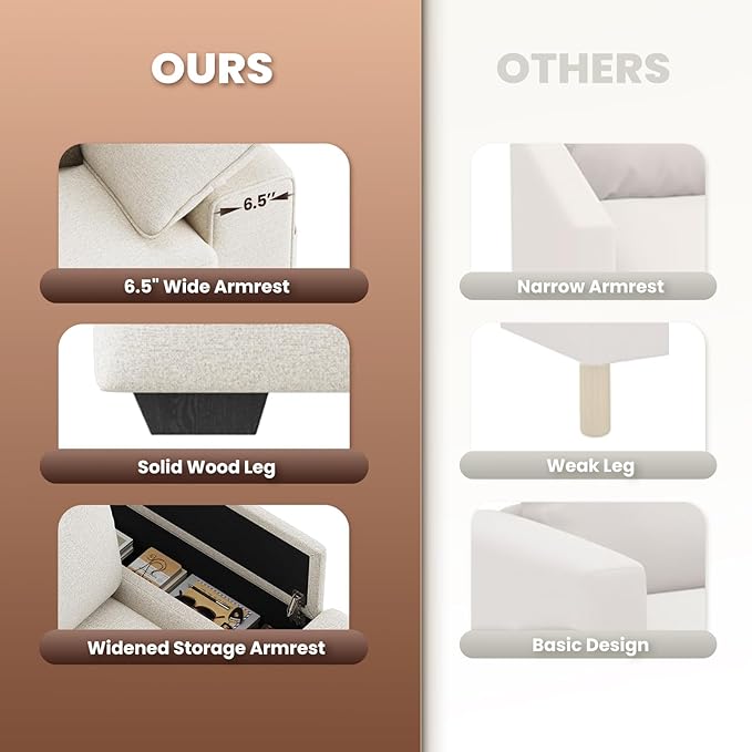 76" Loveseat Sofa, Cloud Foam Couch, 3 Seater Upholstered Midcentury Mondern Love Seat with USB Type C Ports, 4 Pillows and Flip-Open Storage Armrest for Living Room/Small Spaces, Beige