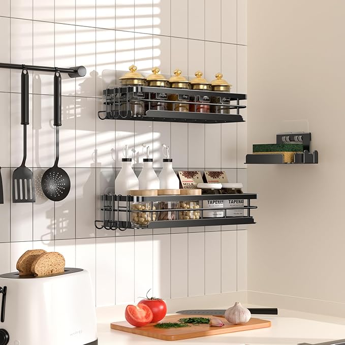 Large Capacity Shower Caddy, Heavy-Duty Adhesive Shower Organizers with Custom Aesthetic Design Soap, No Drilling Corner Shower Shelves, 5 Hooks for Bathroom Accessories, 3 Pack