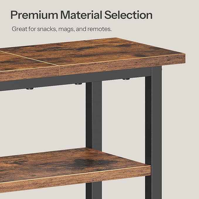 HOOBRO Narrow Side Table with Charging Station and LED Light, Set of 2, Small End Table with Storage, Skinny Nightstand Slim Bedside Table for Small Spaces, Living Room, Rustic Brown BF242UDBZP201