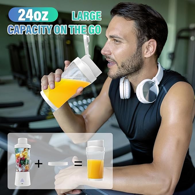 Portable Blender, 360W Personal Blender for Shakes and Smoothies for Kitchen, 24 Oz BPA Free Traveling Juicer Cup and Lid with 6 Blades, Self Cleaning Portable Juicer for Kitchen/Travel/Gym, White