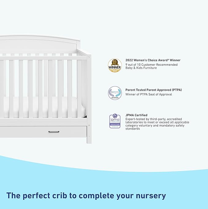 Graco Benton 5-in-1 Convertible Crib with Drawer (White) - Converts from Baby Crib to Toddler Bed, Daybed and Full-Size Bed, Fits Standard Full-Size Crib Mattress, Adjustable Mattress Support Base