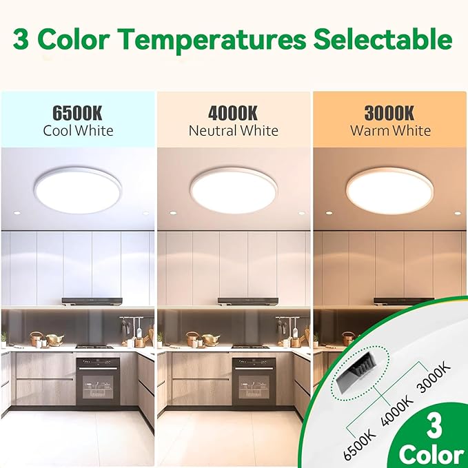 20 Inch Led Ceiling Light, 46W 4600lm Ceiling Light Fixture with 3 Color Temperatures 3000k/4000k/6500K, Ultra-Slim Surface Mounted Lighting Fixture for Kitchen Bedroom Dining