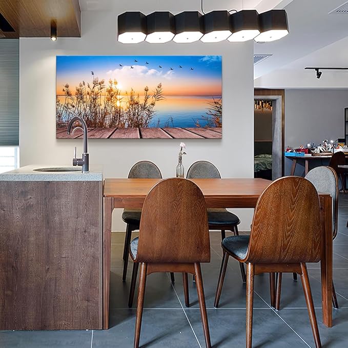 Wapluam Wall Art - Blue Ocean Seaview Canvas Prints for Living Room, Office, Bedroom - 40 x 20in