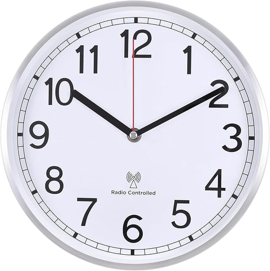 Atomic Analog Wall Clock, 10Inch Radio Controlled Sets Automatically Wall Clock, Decorative for Living Room Office School