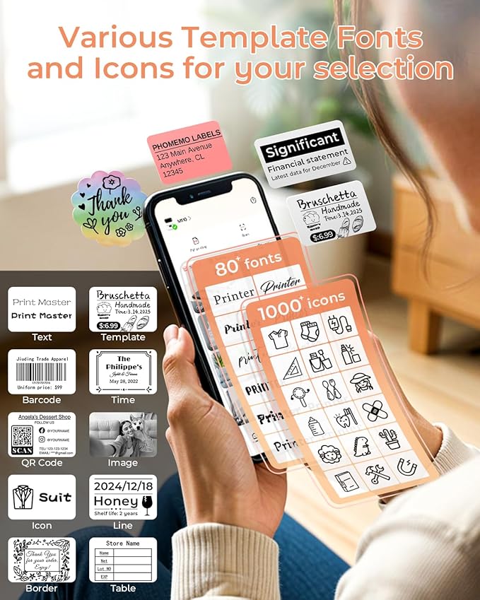 Phomemo Barcode Printer - M110 Label Maker Machine Wireless Bluetooth Themal Label Printer for Small Business, School, Barcode, Address, Jewelry, Clothing, Organizing, Orange