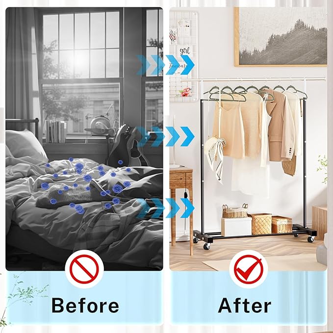 Clothing Rack, 55.51 Inch Heavy Duty Clothes Rack Rolling Garment Rack with Wheels and Bottom Shelf, 130LB Capacity Clothes Racks for Hanging Clothes, Coats, Shirts, Sweaters, Skirts, Black