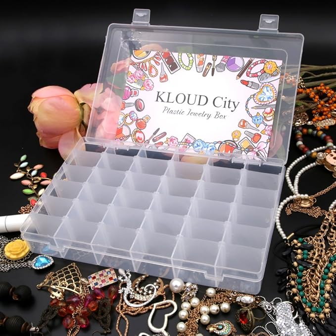 Clear Plastic Jewelry Box Organizer Storage Container with Adjustable Dividers (36 Grids)