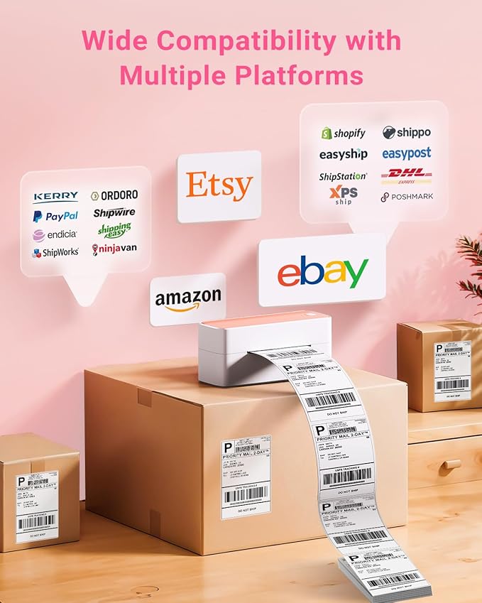 ASprink Shipping Label Printer - Bluetooth Thermal Label Printer for Shipping Packages, Small Business, Barcode Labels, Customer Stickers Compatible with for Amazon, Ebay, Shopify, USPS, UPS, FedEx
