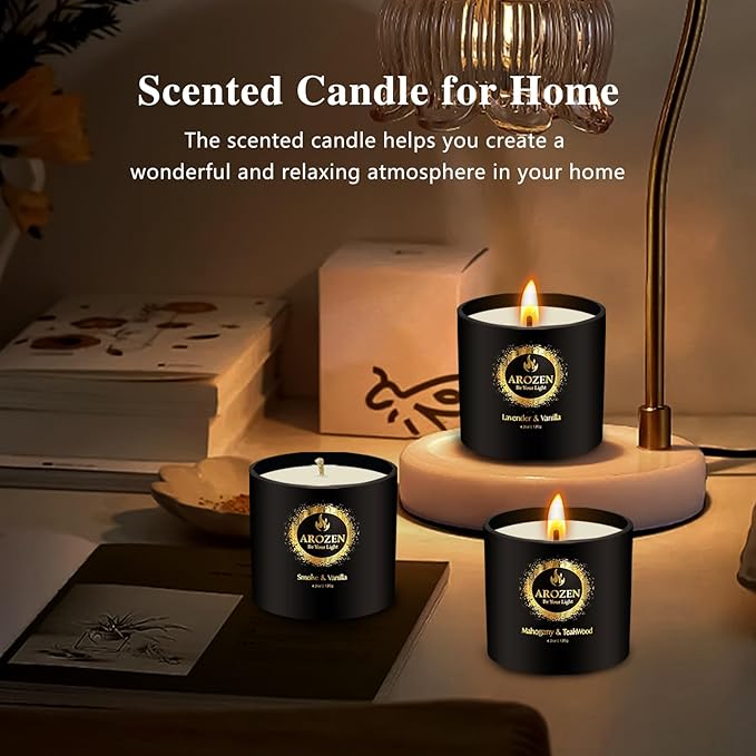 3 Pack Scented Candles Set | Men Candle Gift Set, Aromatherapy Scented Candles for Home, Gifts for Men Dad Fathers Day, Soy Candle of Lavender, Mahogany Teakwood & Smoke Vanilla,70H Burn Time