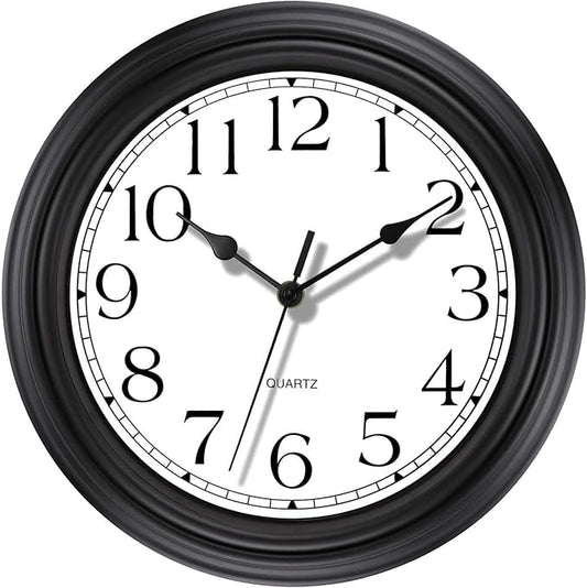 Foxtop Silent Non-Ticking Round Classic Clock Retro Quartz Decorative Battery Operated Wall Clock for Living Room Kitchen Home Office (12 Inch, Black)