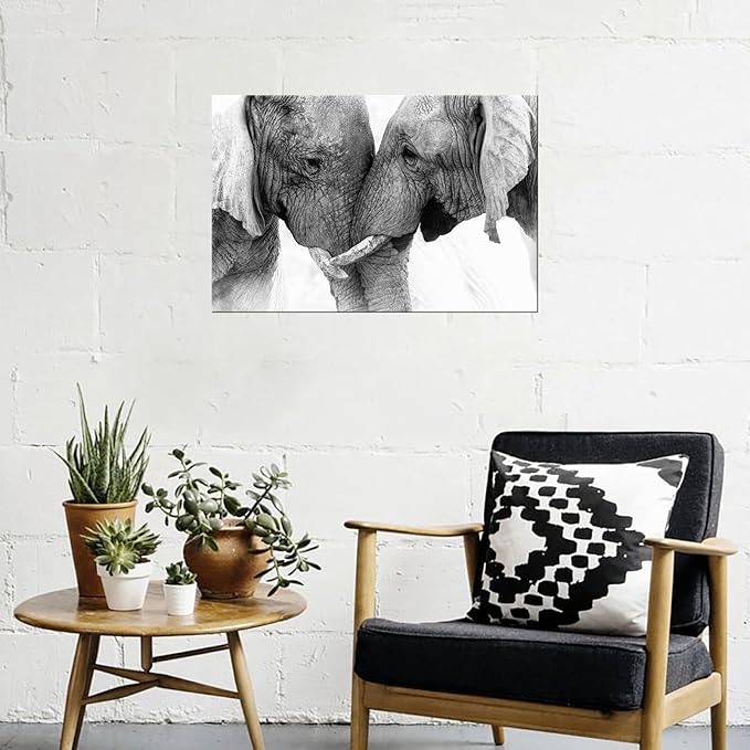 DZL Art D73069 Black and White Elephants Entwine Wall Art Canvas Painting Ready to Hang for Living Room Bedroom Office Wall Decor Home Decoration