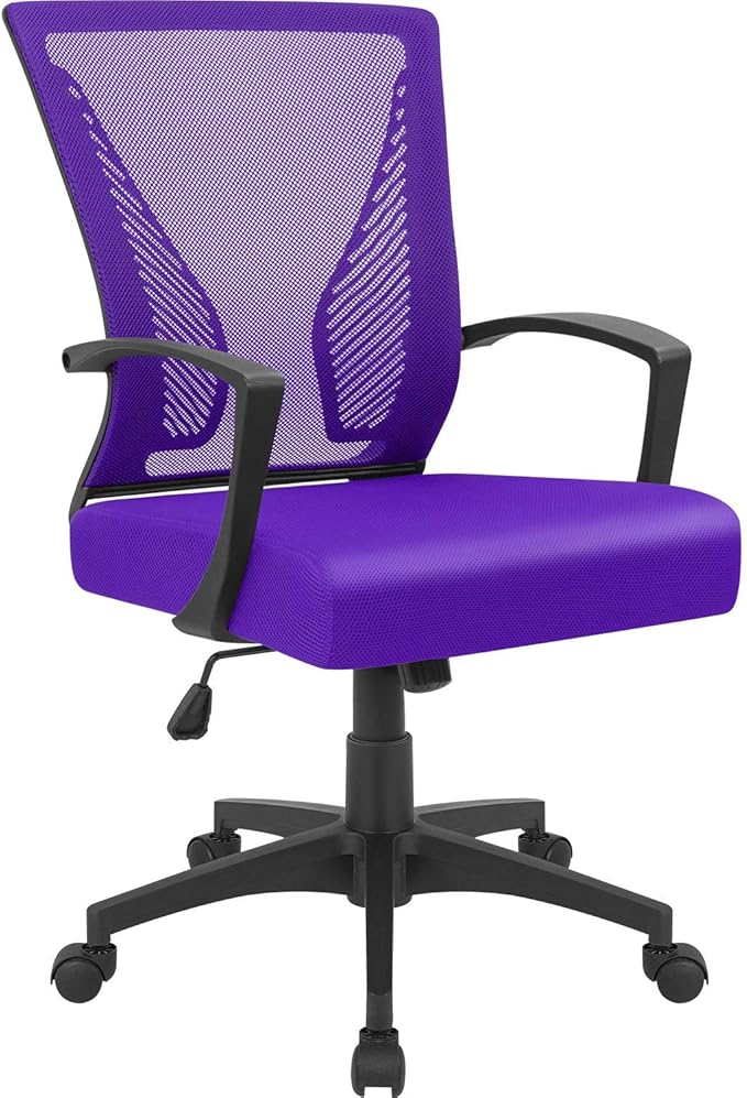 Furmax Office Chair Ergonomic Computer Desk Mesh Chair Mid Back Swivel Lumbar Support with Armrest (1, Violet)