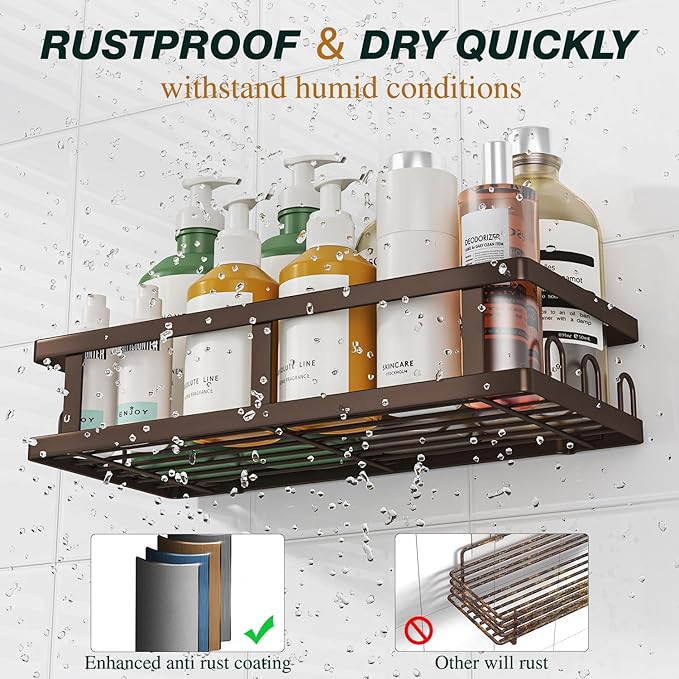 Shower Caddy Adhesive,No Drill Bathroom Organizer,Large Capacity Rustproof Shelves for Inside Shower,Bathroom Organizers and Storage,Bronze
