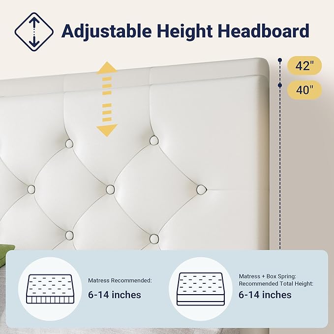 Allewie King Size Platform Bed Frame with 4 Storage Drawers and Headboard/Upholstered Diamond Stitched Button Tufted/Wooden Slats Support/Mattress Foundation/No Box Spring Needed/White