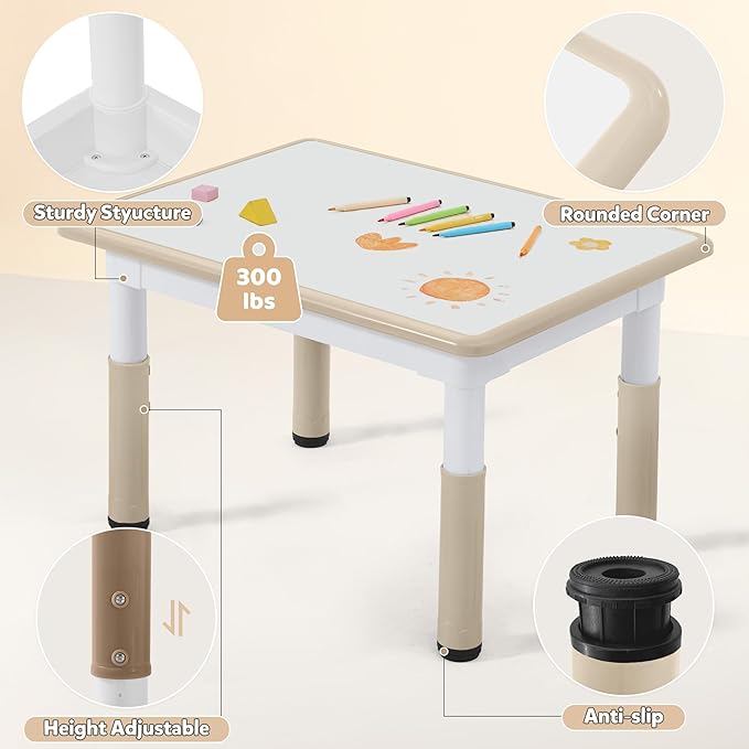 Adjustable Kids Table Chairs Set – Graffiti Desktop, Multi-Activity Height-Adjustable Toddler Study Desk for Ages 3-8 – Ideal for Home, Classroom, Daycare (B-Wood, 4 Chairs-31.5" L x 23.6" W)