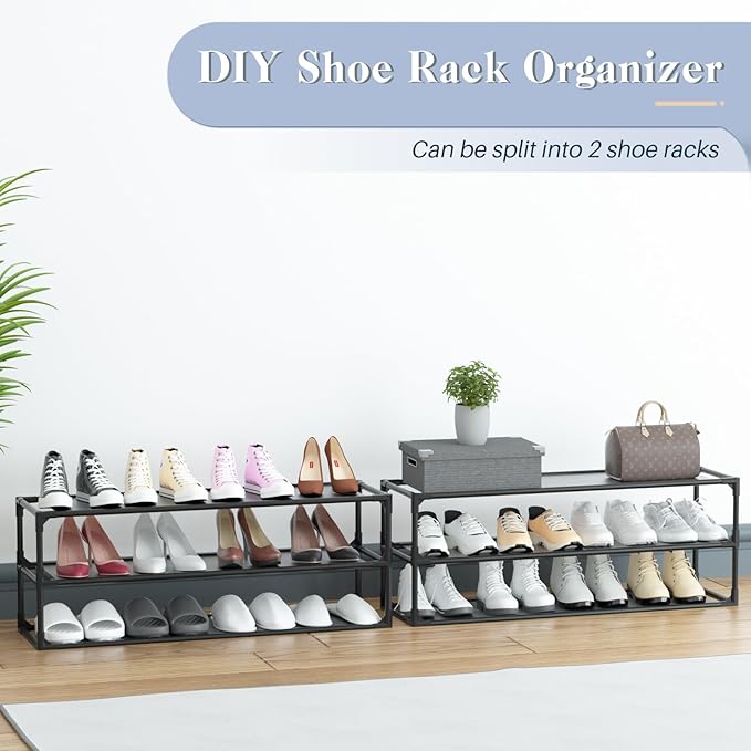 TY ARTS & CULTURE 2 Pack 6-Tiers Shoe Rack Organizer, Sturdy Metal Pipes & Durable Non-Woven Fabric, Space Saving Tall Shoe Shelf Hold 48-60airs, Shoe Rack for Entryway (Black)