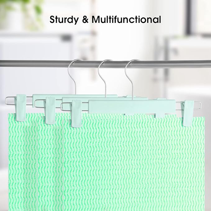 Clothes Pants Hangers, Space-Saving Skirt Holders with 360 ° Swivel Hooks, Adjustable Clips, Trouser Hangers, Clothes Coat Garment Jeans Hangers (20 Pack, Green)