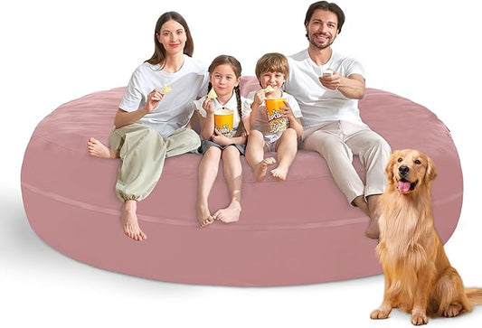 7FT Bean Bag Chair with Ultra Soft Velvet Cover Bean Bag Sofa with Memory Foam Bean Bag Chairs with Large Size Lazy Sofa for Dorm Office Living Room Bedroom Dusty Pink 7'