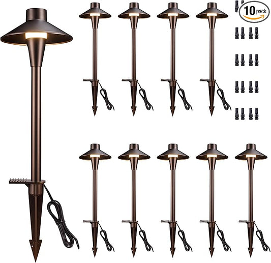 Landscape Path Lights Wired, 3 Lighting Modes LED 12V Low Voltage Pathway Lights, Outdoor Waterproof, 5W 150LM ORB Aluminum for Driveway Yard 10 Pack