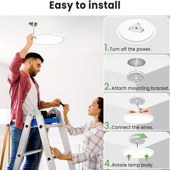 zemty Flush Mount Ceiling Light 9Inch 24W 2400LM Flat Led Lighting Fixture for Ceiling - 3000K 4500K 6000K Selectable - Super Thin & Low-Profile Round Lamp for Bedroom Kitchen Bathroom Garage, 6PACK