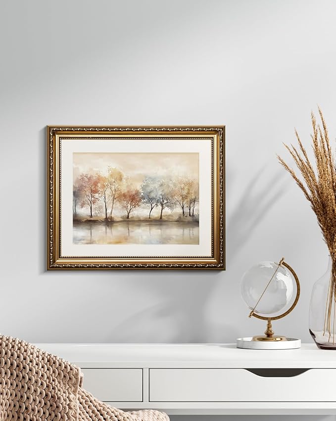 VIYYIEA Vintage Gold Framed Wall Art for Living Room, Colorful Tree Artwork Prints Decor, Watercolor Wall Decor, Gallery Picture Painting, for Bedroom Bathroom Kitchen 16L x 13W