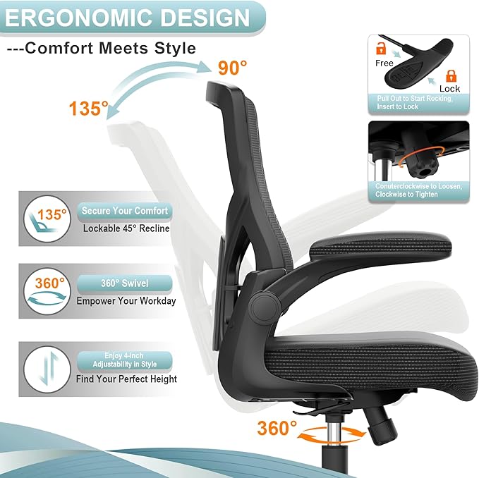 Office Chair, High Back Desk Chair Adjustable Height and Ergonomic Design Home Office Computer Chair Executive Lumbar Support Padded Flip-up Armrest Swivel Task Chair