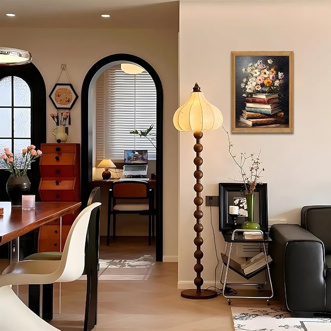 Framed Vintage Floral Wall Art - 3D Textured Flowers Books Sandstone Hand Drawn Art Oil Painting - Minimalist Botanical Wall Decor for Bedroom Living Room Office Decor 16X24in