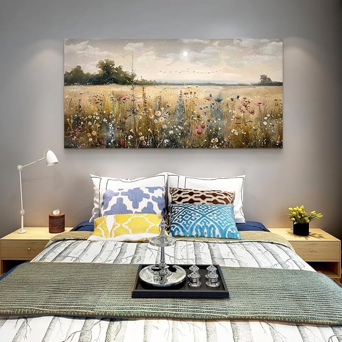 Wapluam Framed Wall Decor For Living Room Canvas Prints Wall Art Bedroom Office Decoration Vintage Abstract Painting Rural Natural Landscape Artwork Pictures Ready To Hang Farmhouse Large Home Decor