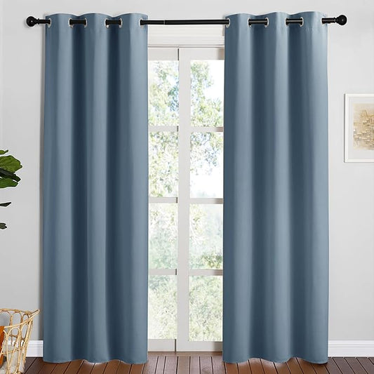 NICETOWN Smoky Blue Blackout Curtains 90 inches Length for Living Room, 2 Panels, 42" Wide, Thermal Insulated Long Drapes for Large Window