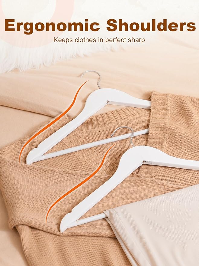HOUSE DAY White Wooden Hangers 20 Pack, Solid Wood Hanger with Non Slip Pant Bar, Heavy Duty Wooden Coat Hanger for Closet, Smooth Finish Wood Clothes Hangers for Shirts, Suits Jackets, Dress