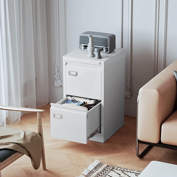 2 Drawers Vertical File Cabinets - 17.8" Deep Lockable Filing Cabinet - Metal Storage Cabinets for Home Office to Hanging Files Letter/Legal/F4/A4 Size