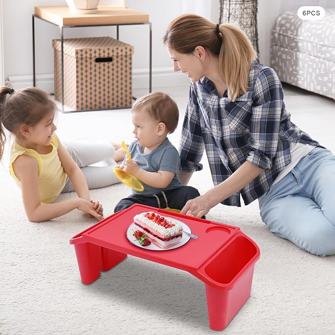 Set of 6 Kids Lap Desk Tray, Portable Activity Table, Plastic, Stackable for Drawing, Writing, Eating, Classroom, 19.69" L x 9.84" W x 7.09" H, Red