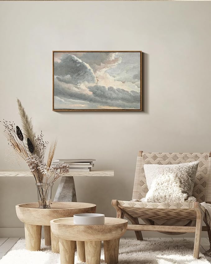 InSimSea Framed Canvas Wall Art - Vintage Landscape, Study of Clouds, Modern Farmhouse & Rustic Decor for Living Room & Bedroom, French Country Style, 20"x30"