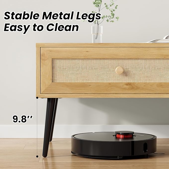 Farini Mid-Century Modern Coffee Table, 47 Inch Rectangle Console Table with Drawer & Shelf, Wooden Coffee Table for Living Room, Office, Nature