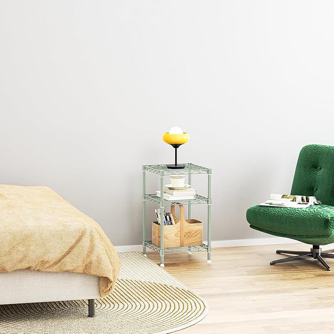 IZEUK 3 Tier Heavy Duty Steel Storage Shelves, Metal Shelf Wire Shelving Rack for Pantry, Kitchen, Cloakroom or Office Organization (13.8" D x 13.8" W x 25.5" H, 750LBS, Green)