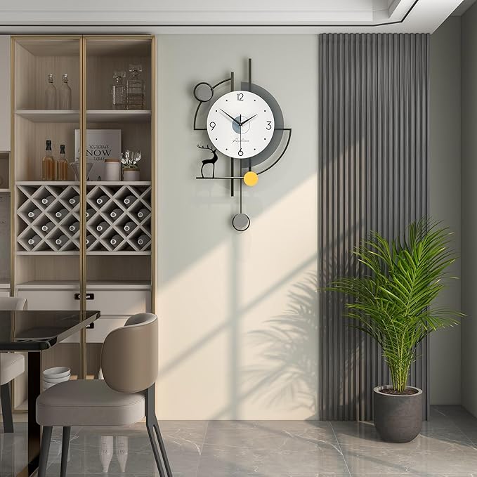 FLEBLE Extra Large Wall Clock for Living Room Decor Modern Wall Clocks Decorative Silent Battery Operated Non-Ticking for Bedroom Office Kitchen Indoor 32 inch Black Pendulum Wall Watch Clock for Home