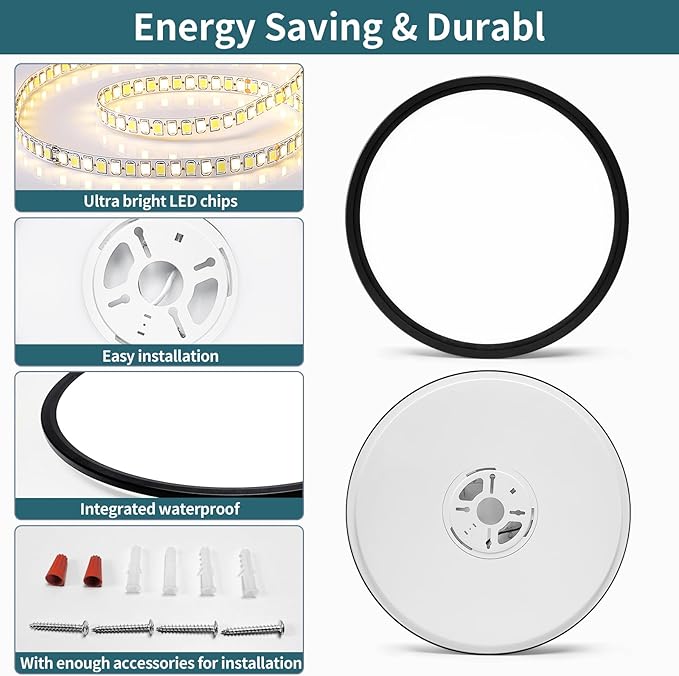 15.4 Inch Led Ceiling Light Fixtures, Dimmable with Remote Control, 36W, 4500LM, Ultra Thin Modern Flush Mount Ceiling Lights for Bedroom Living Room Kitchen Dining Room