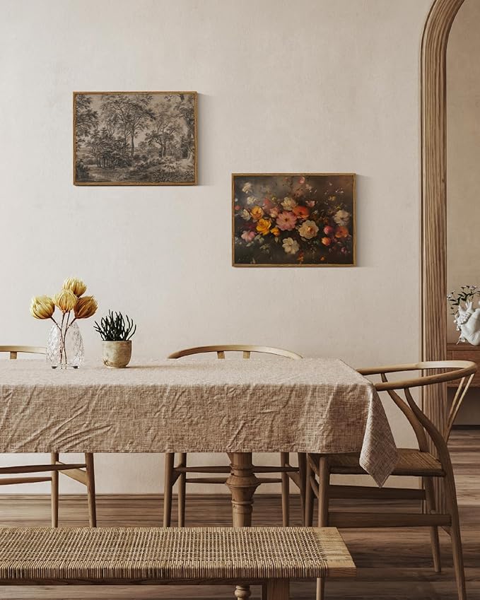 InSimSea Framed Canvas Wall Art, Vintage Wall Decor, Antique Watercolor Country Landscape Painting for Living Room, Bedroom Moody Black Sketch Retro Woodland Prints Pictures Decorations,12x16inch