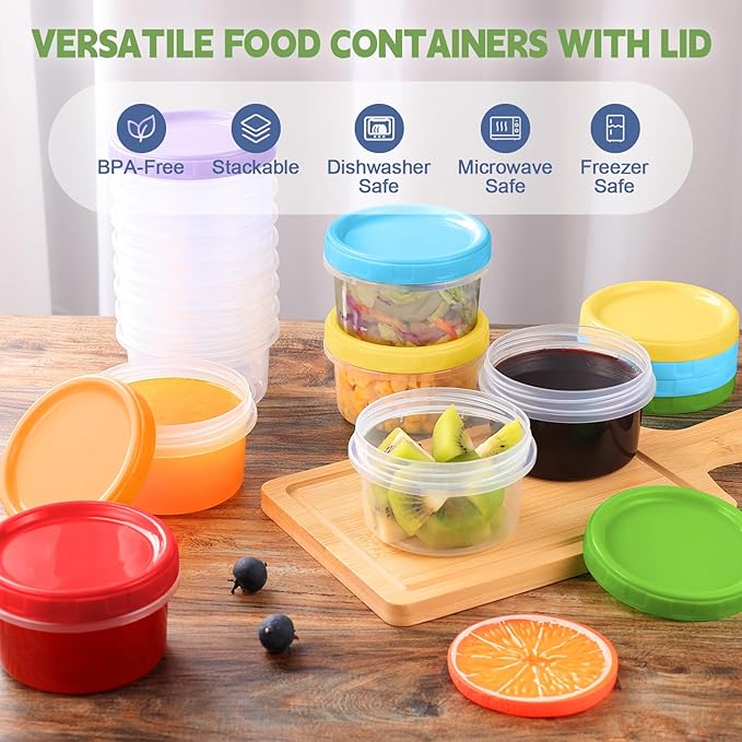 8 oz Plastic Containers with Lids, 6 Pack Stackable Small Freezer Container, Reusable Clear Food Storage Meal Prep Containers for Snack Fruit, Microwave & Dishwasher Safe, with Pen & Brush