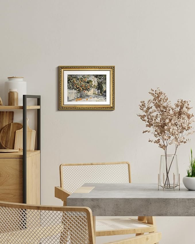 VIYYIEA Gold Framed Wall Art Canvas Print for Living Room Country Orange Trees Earthy Room Decor Aesthetic Oil Painting Wall Picture Farmhouse Artwork for Kitchen Bedroom Bathroom Decor 11x14in