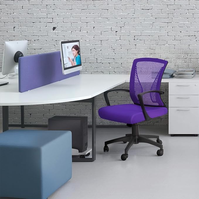 Furmax Office Chair Ergonomic Computer Desk Mesh Chair Mid Back Swivel Lumbar Support with Armrest (1, Violet)